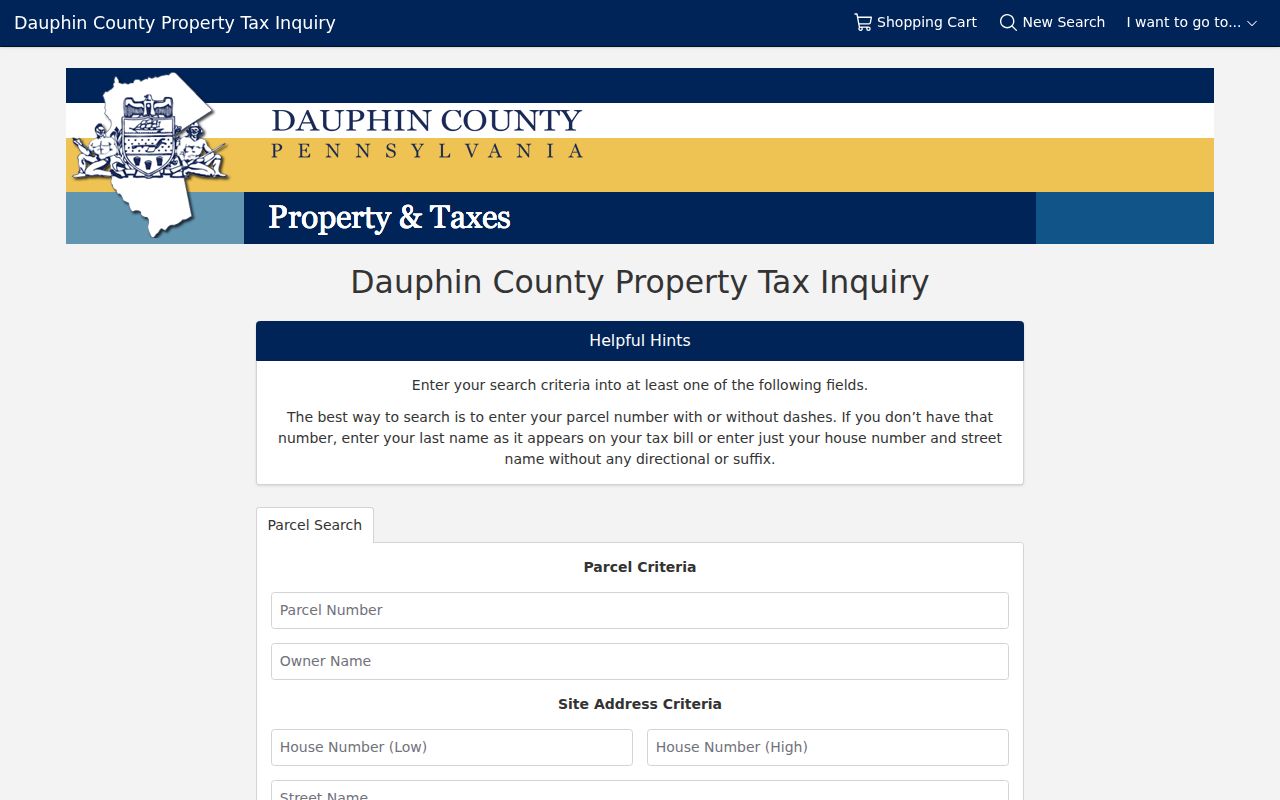 Susquehanna Township residents directory County Property Tax Inquiry search form