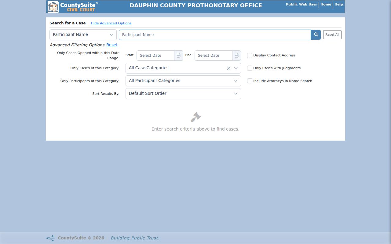 Susquehanna Township resident lookup using the Dauphin County civil case search