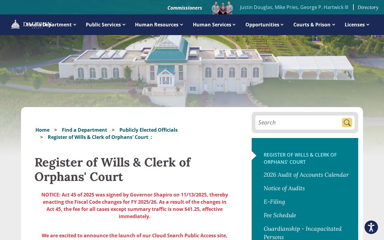Susquehanna Township resident lookup through Dauphin Register of Wills records