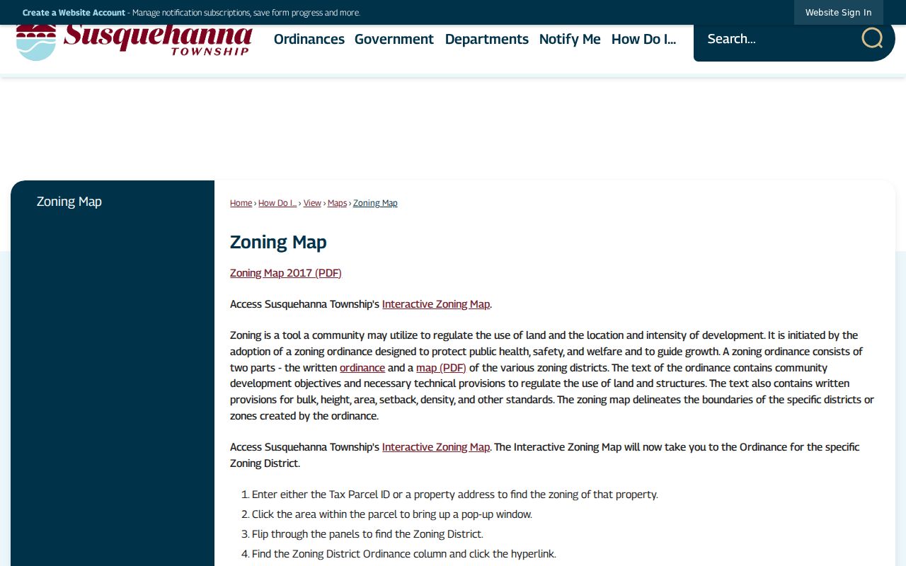 Susquehanna Township street directory zoning map with address and Tax Parcel ID lookup